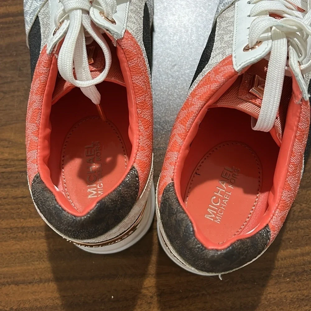 Michael Kors Billie Metallic Platform Trainer Coral and Blue Sneakers